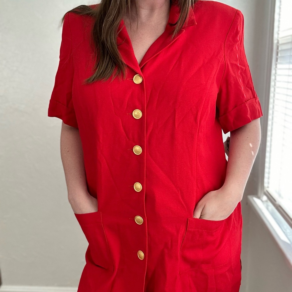 Vintage Strong Shoulder Buttoned Blazer Mini Dress